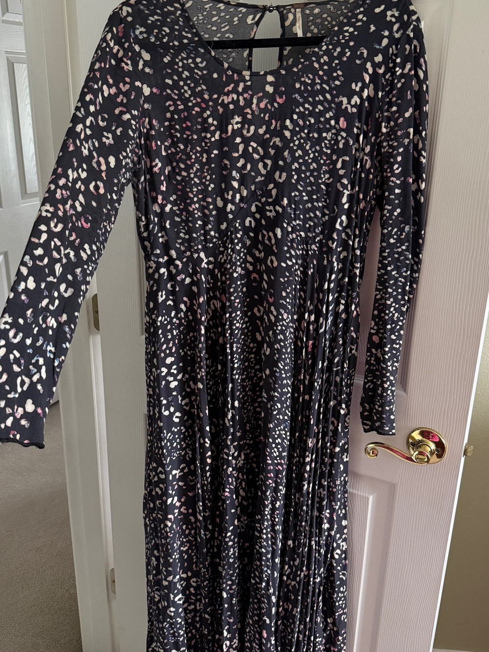 Free People Black Maxi Dress with Pink and Cream Leopard
